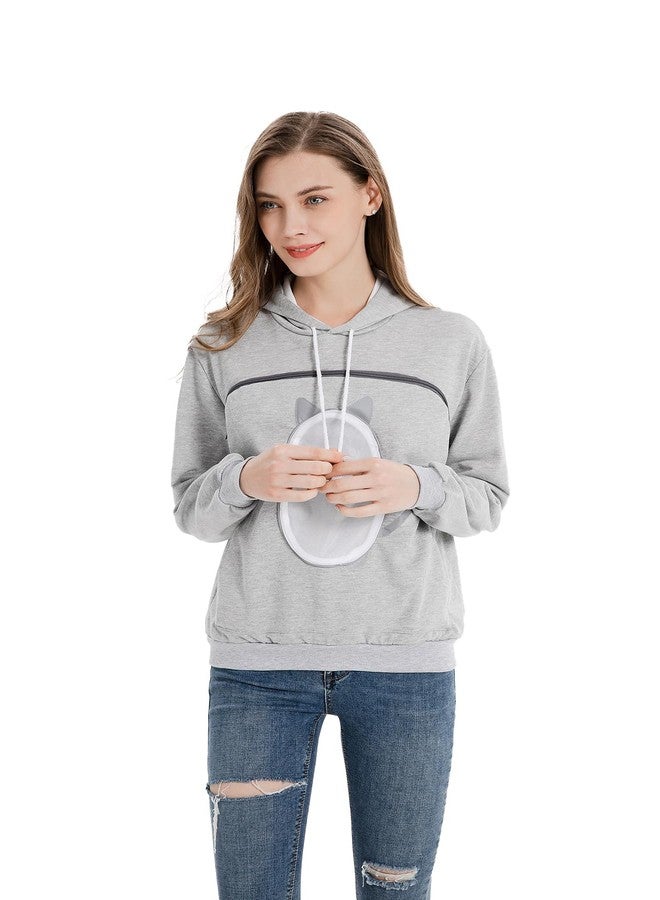 ALYC Pet Carrier Hoodie Cat Dog Pouch Holder Sweatshirt Large Pocket Pullover Shirt with Cat Ear for Women Grey - Image 2
